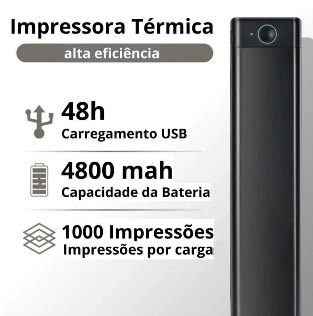 BluPrinter® – Impressora Térmica Portátil com Refil de Papel + Brinde Surpresa!